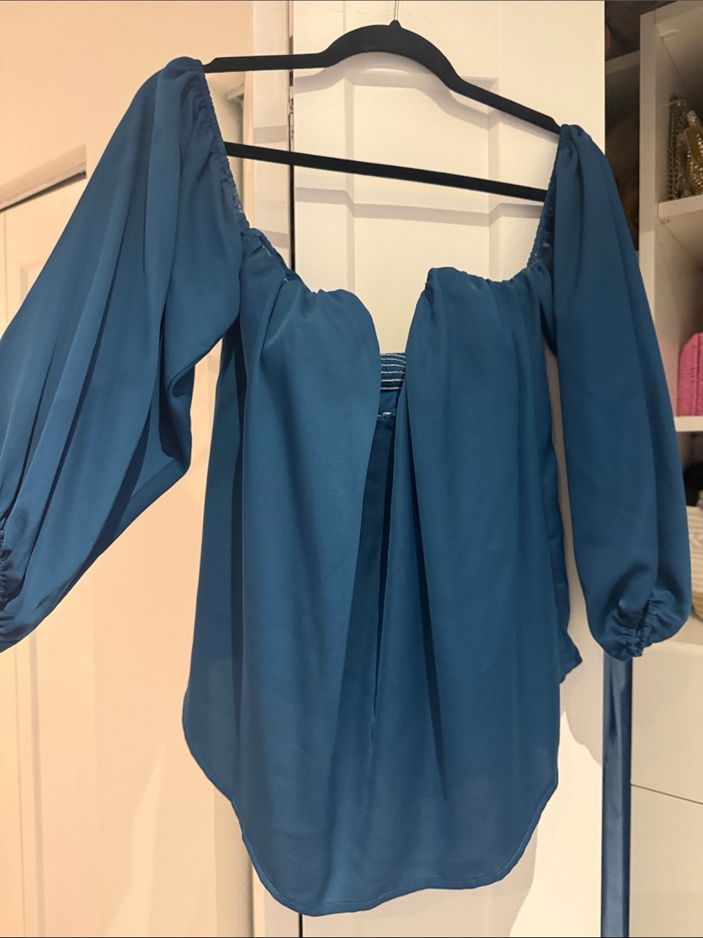 Flying Tomato Teal Peasant Blouse with Balloon Sleeves